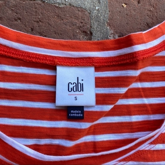 CAbi size small Poolside Orange & white puffy sleeves striped top summer relaxed - Picture 8 of 11